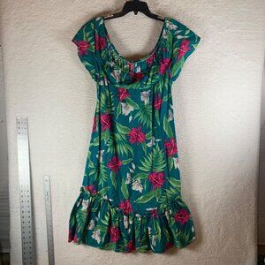 Jade Fashions Womens Green Floral Ruffle Cotton Hawaiian Midi Dress Size M 10065